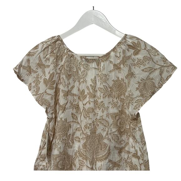 LIVERPOOL TOP WOMENS XSMALL FLUTTER SLEEVE WOVEN GAUZE BLOUSE TAN WHITE NEW - Picture 7 of 11